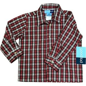 GOODLAD Boys Plaid Button-up Shirt SZ 3T Red Multi School Casual Play